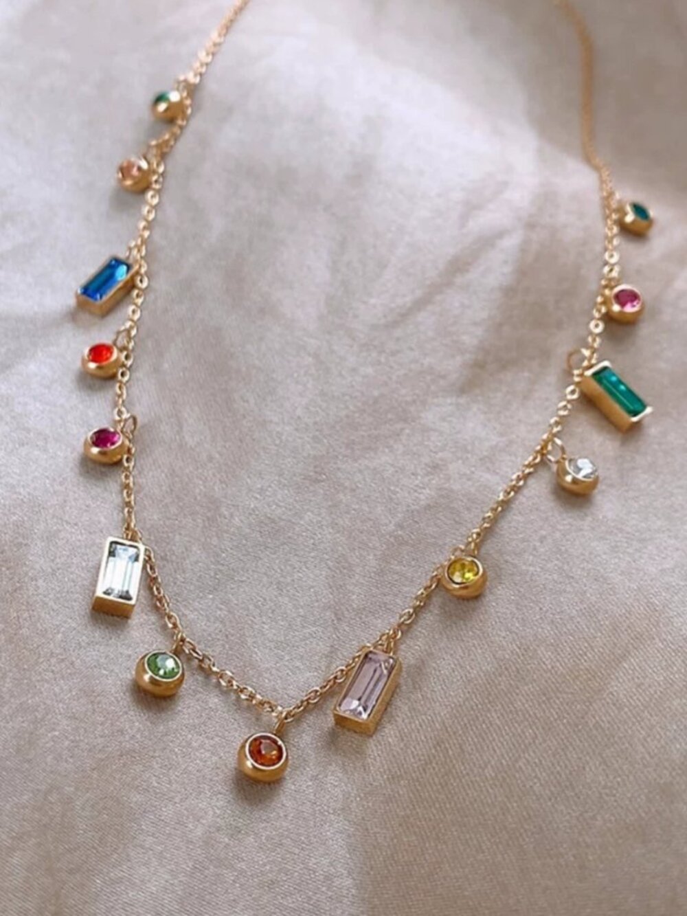 MOS Collection 18K Gold Multicolor Crystal Charm Necklace